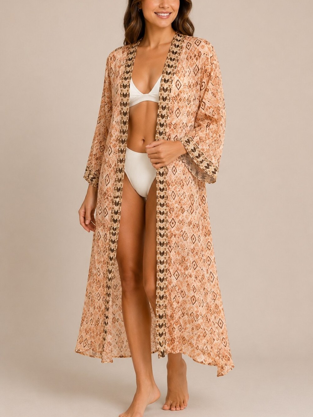 NKN Nekane Viscose Light Bronze Peach Boho Duster Kimono Small